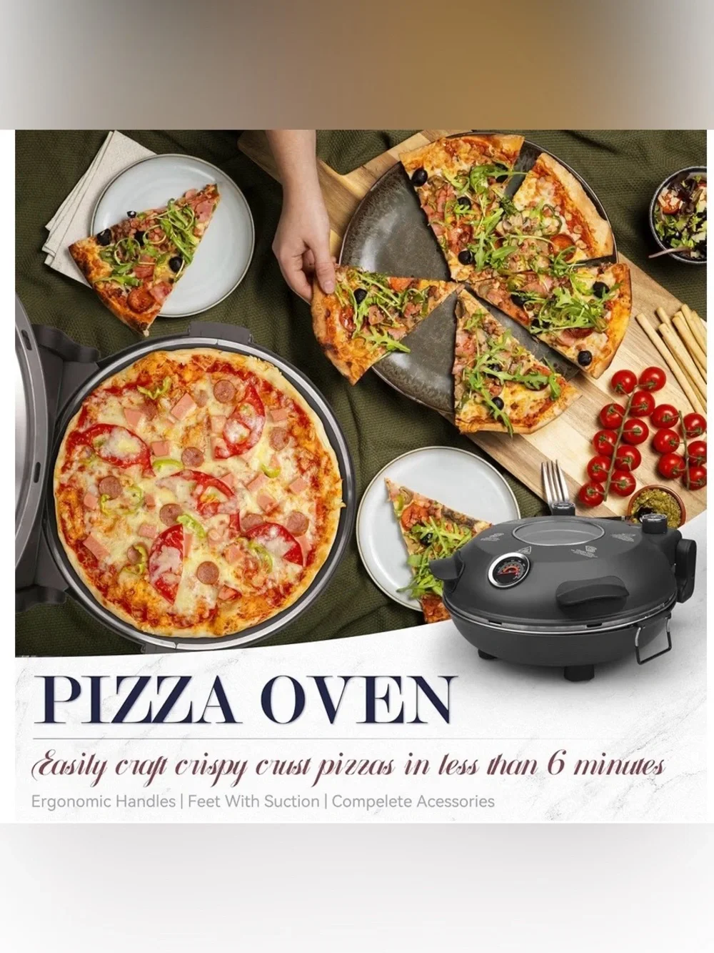 Electric Pizza Oven Indoor Countertop - DARK GRAY